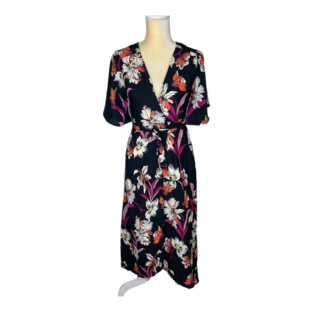 Japna Floral Tropical Maxi‎ Wrap Dress Black Size XS